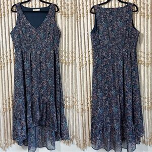 Rewind Floral Ruffle Hem Peasant Button Down Fairy V Neck Boho Sleeveless Dress